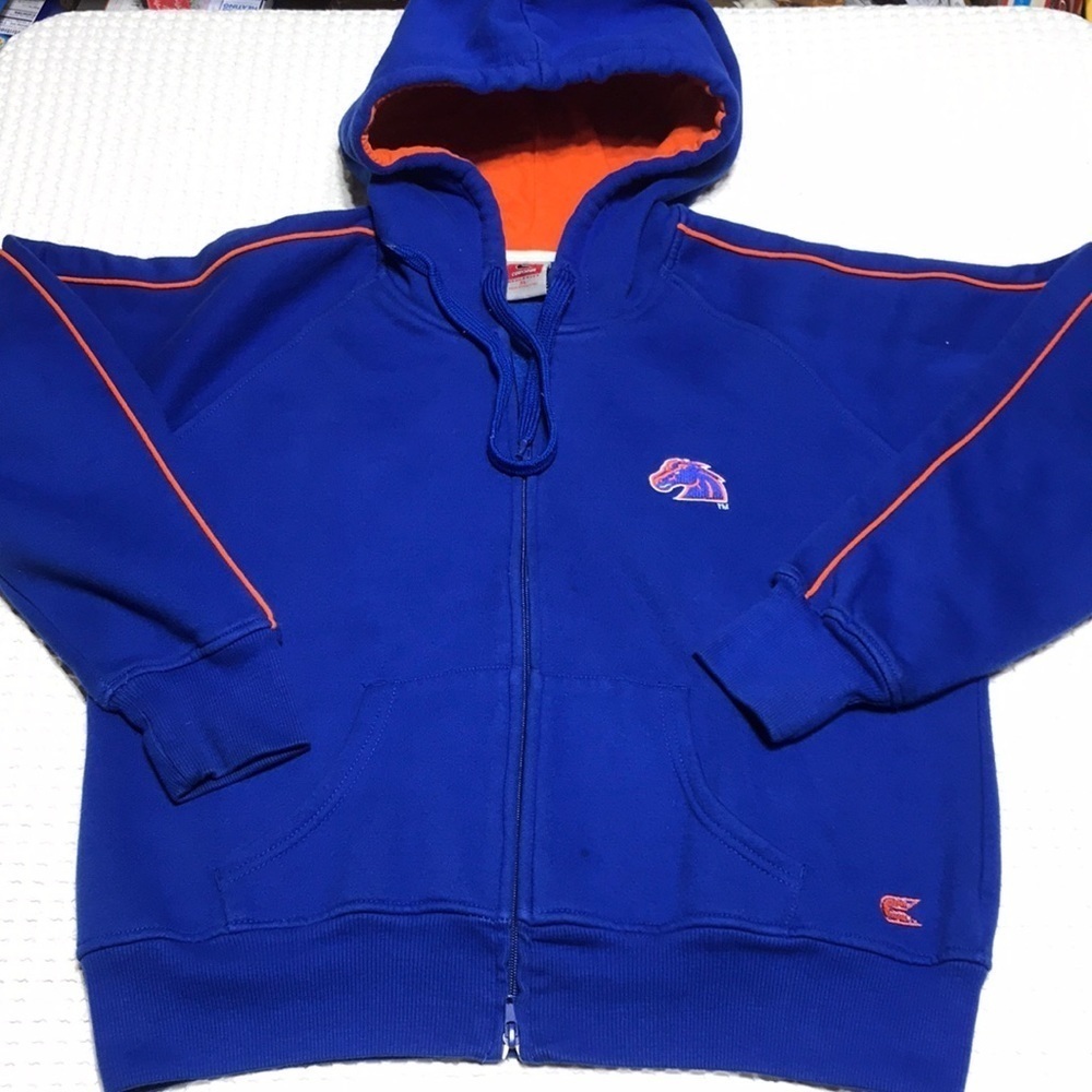 Colosseum Boise State Jacket Men XL Hood Zip Font Navy Orange Pockets Throwback